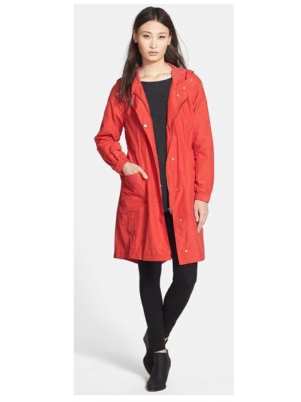 Eileen Fisher Hooded Anorak Long Red Raincoat Size 1X